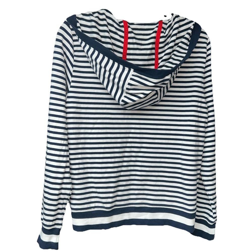 Nautica Resort Top Woman Medium French Terry Blue White Stripe Hood #0513 - Picture 8 of 9